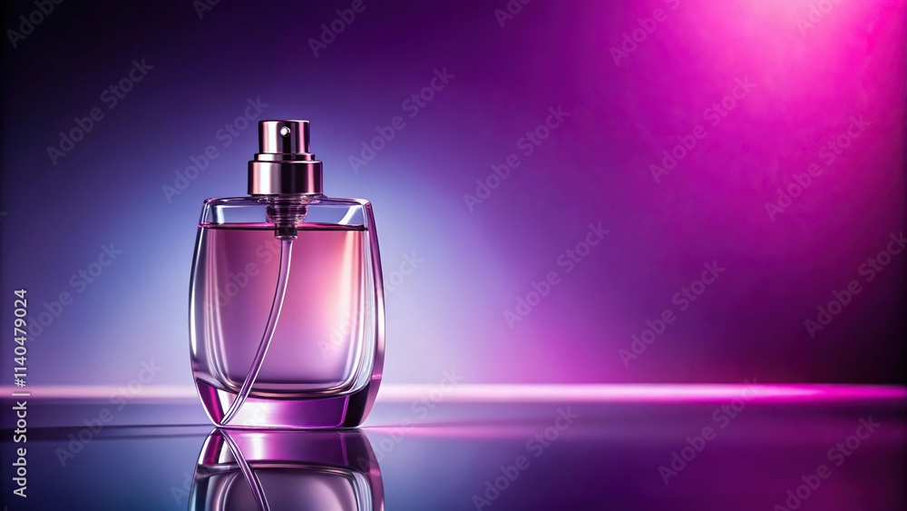 Stylish perfume bottle against soft pink and purple corral background Stylish perfume bottle against soft pink and purple corral background