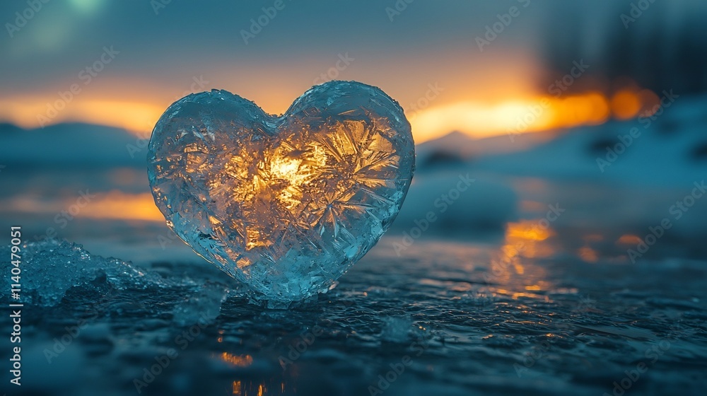 Fototapeta premium Frozen Heart of Ice Sparkling in Northern Lights Embrace