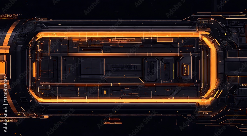 Obraz premium Intricate Futuristic Neon Orange Circuit Design on Dark Surface : Generative AI