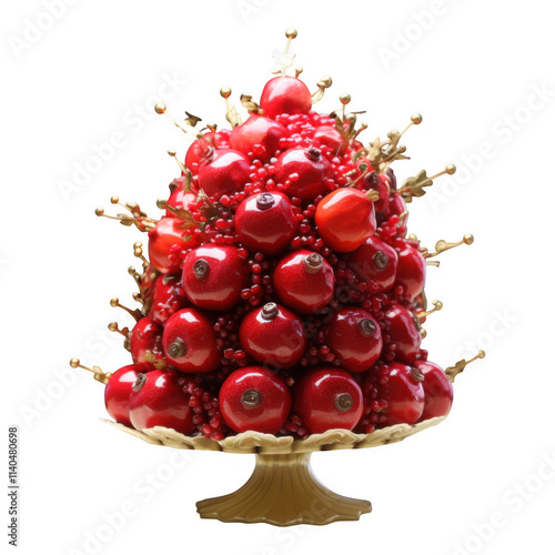 [Christmas Ornament Decoration] Red Berry Ornate Christmas Tree Decoration With Golden Accents photo