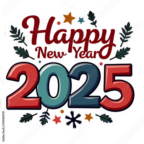 Happy new year 2025 with colorful truncated number illustrations
