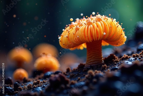 Spore-bearing mold fungus releases spores into the atmosphere, release, microscopic, fungi photo