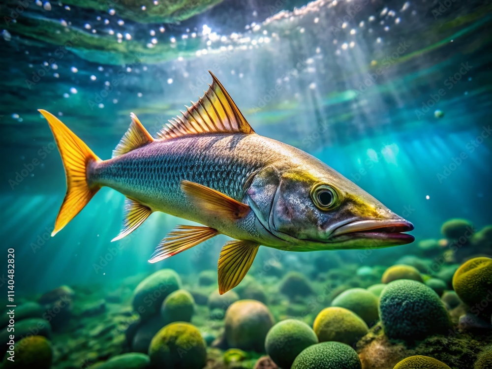 Naklejka premium Longtail Fish Documentary Photography: Aquatic Life, Ocean Wildlife, Underwater Photography, Fish Species, Marine Biology