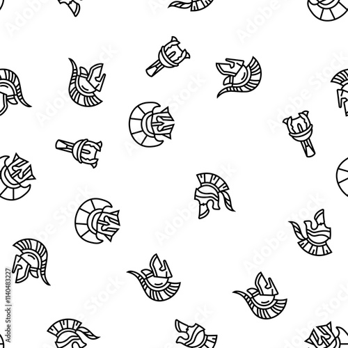 spartan warrior helmet roman vector seamless pattern thin line illustration