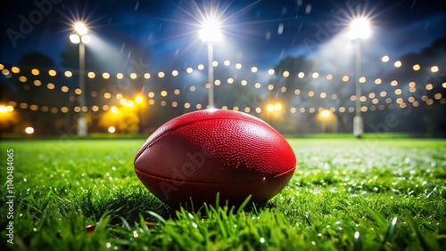 Low Light Backyard Aussie Rules Football Photo - Night Game, Red Sherrin, Grass