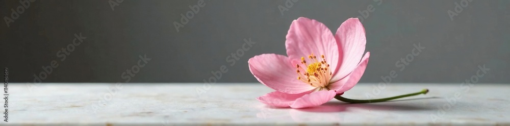 A delicate flower blooms on a smooth marble base, refined, minimalist A delicate flower blooms on a smooth marble base, refined, minimalist