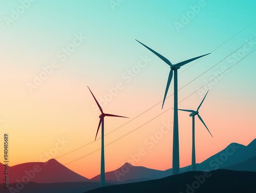 Wallpaper Mural Highcapacity power lines crossing a valley with wind turbines, connecting renewable sources, resilient energy grid Torontodigital.ca