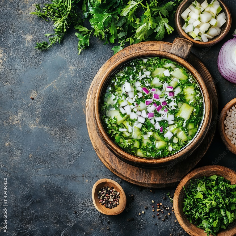 Soup, greens, okroshka Soup, greens, okroshka