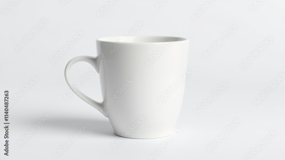 A simple white ceramic mug, perfect for hot beverages, sits on a plain white background. A simple white ceramic mug, perfect for hot beverages, sits on a plain white background.
