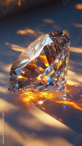 Sparkling crystal refracts light creating vibrant rainbow colors on a surface