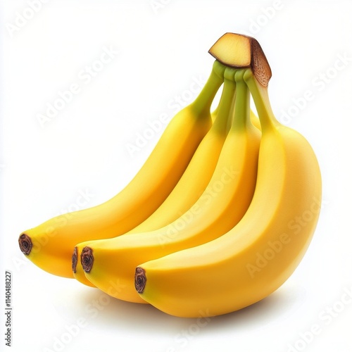 Fresh bunch of ripe bananas displayed on a clean white background for healthy...