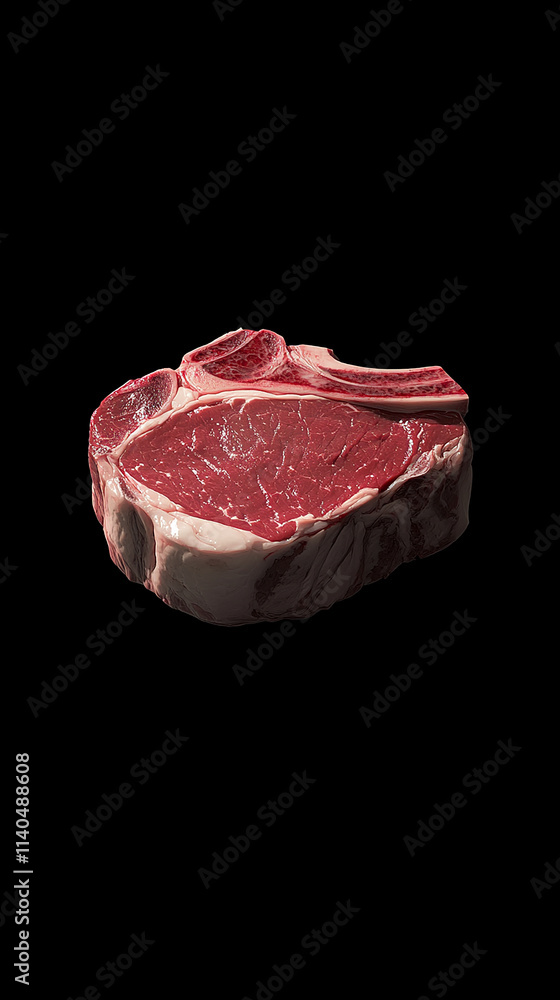 Fototapeta premium Thick raw ribeye steak with rich marbling on a black plate