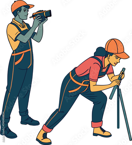 3D Vector Illustration of Taiwanese Construction Workers in Professional Gear - Full Body, Colorful Design