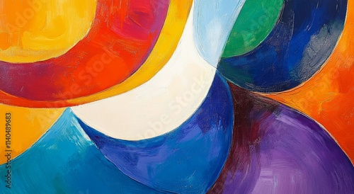 Vibrant abstract composition with bold colors and flowing shapes in contempor...