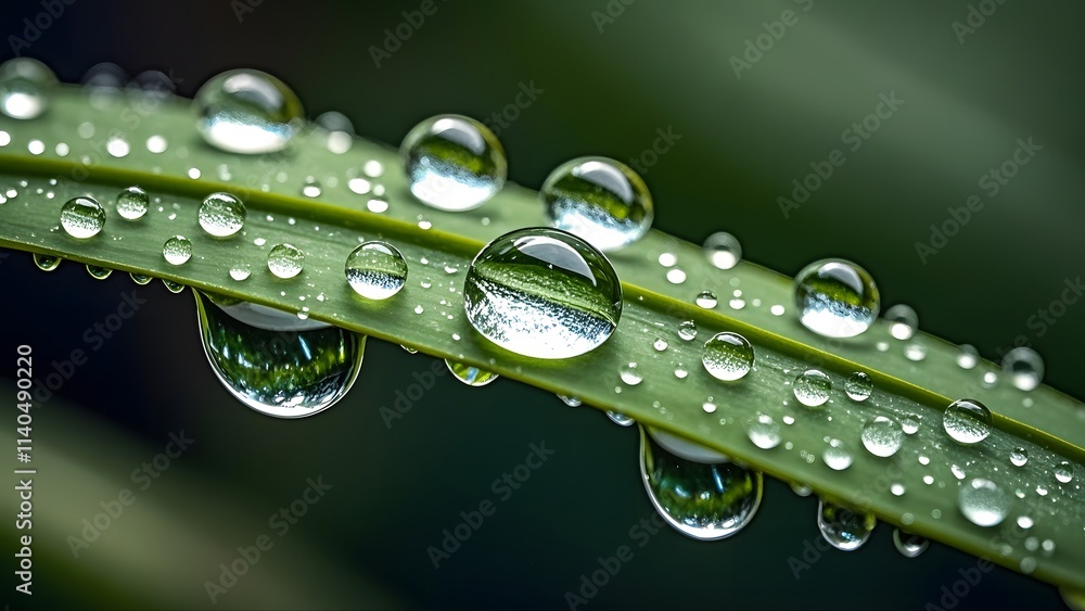 Beautiful drops of transparent rain water on a green leaf macro Beautiful drops of transparent rain water on a green leaf macro