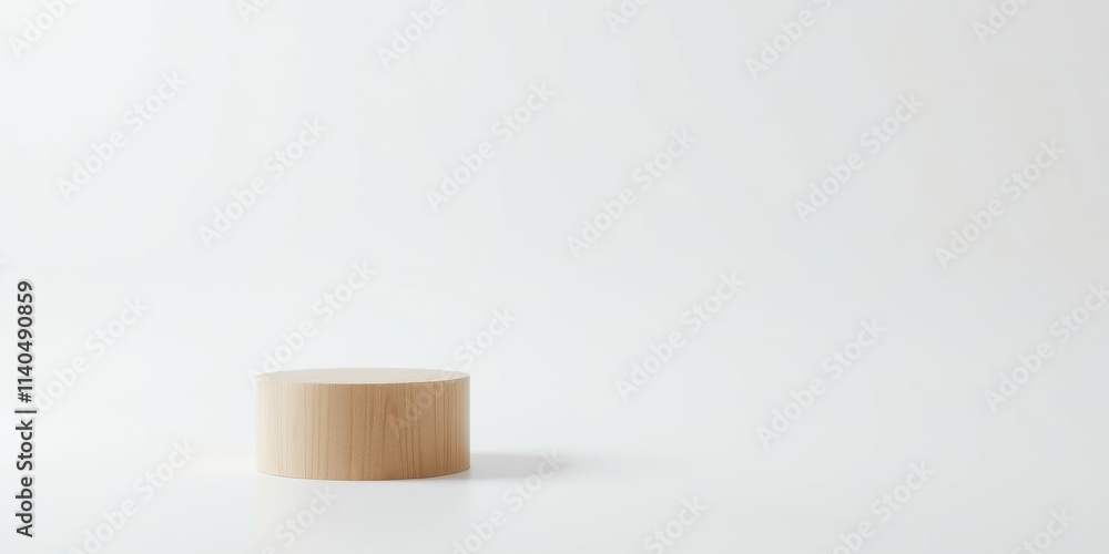 Simple Wooden Cylinder Display on White Background for Product Presentation Simple Wooden Cylinder Display on White Background for Product Presentation