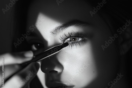 Close-up Black and White Makeup Application on a Woman's Face photo