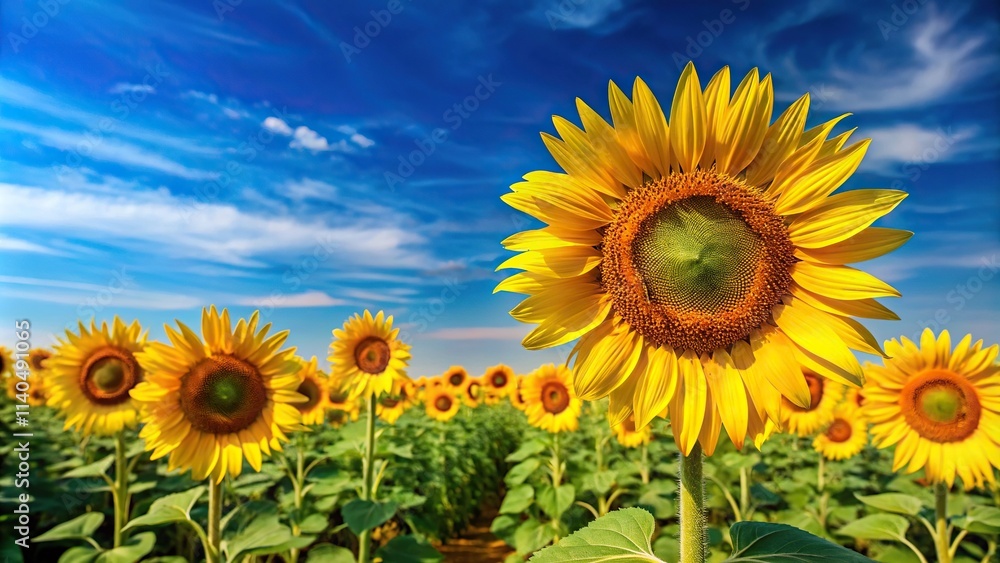 Sunflowers in field with blue sky Sunflowers in field with blue sky
