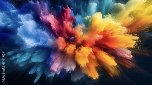 Vibrant Colorful Powder Explosion, Abstract Art, Dynamic Splashes