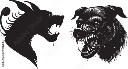 Silhouette of African angry black hound isolated on transparent background
