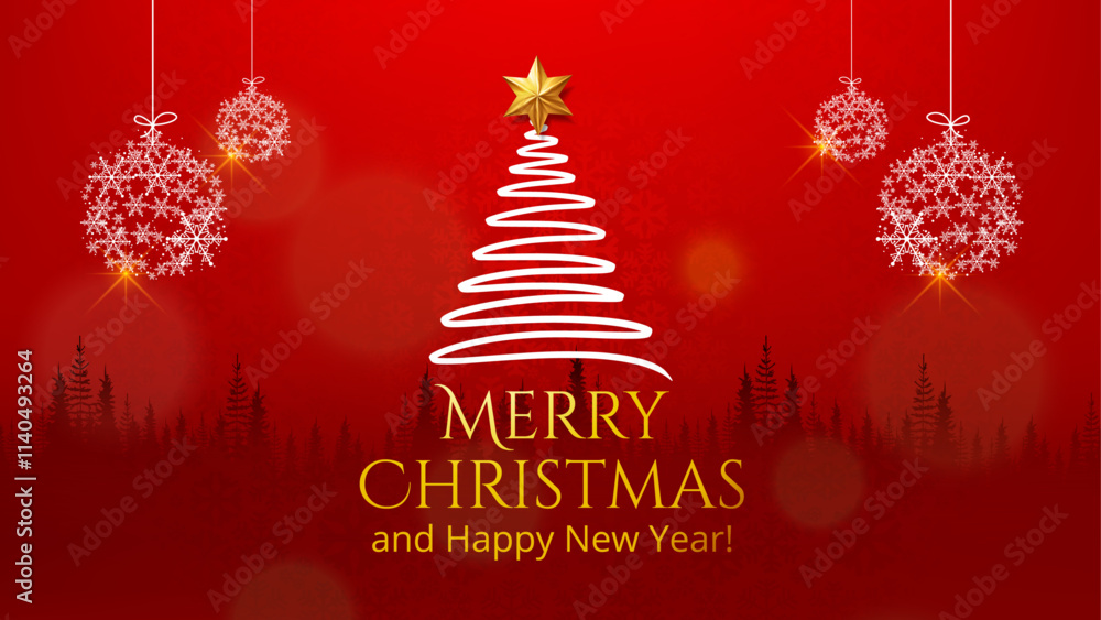 Merry Christmas background with christmas element. Vector illustration. merry christmas card with hanging ball decoratoin, Website Digital background, Print, Holiday Card, Star, christmas Tree