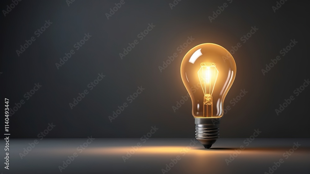 Light bulb glowing among shutdown light bulb in dark area with copy space for creative thinking , problem solving solution and outstanding concept by 3d rendering technique, 8k resolution