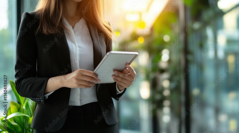 Businesswoman using tablet, isolated background. Businesswoman using tablet, isolated background.