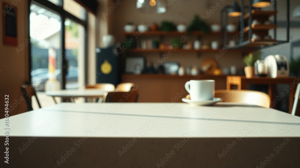Sunlit cafe table with a coffee cup in soft focus Sunlit cafe table with a coffee cup in soft focus