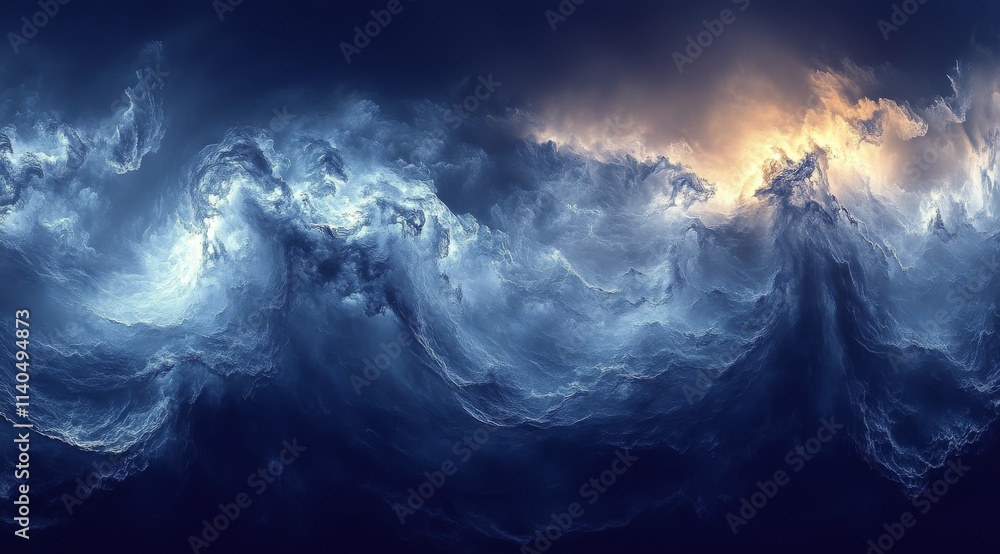 Fototapeta premium Dynamic blue cloud formations in a vast cosmic space setting