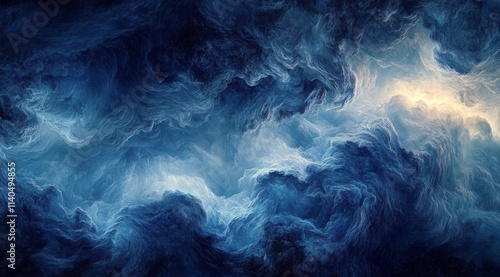Dynamic blue cloud formations in a vast cosmic space setting