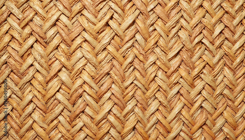 Textured background of woven straw creating a natural, rustic pattern Textured background of woven straw creating a natural, rustic pattern