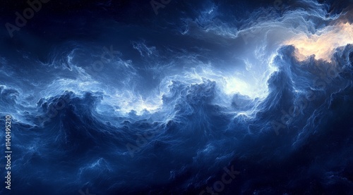 Dynamic blue cloud formations in a vast cosmic space setting