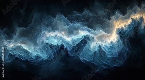 Dynamic blue cloud formations in a vast cosmic space setting