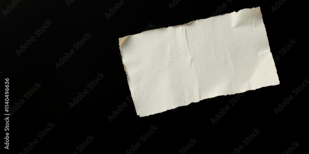 Obraz premium A torn piece of off-white paper floats against a stark black background