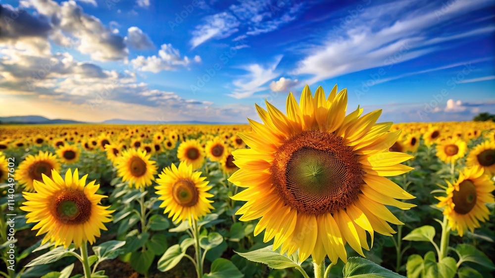 Sunny field of sunflowers against blue sky Sunny field of sunflowers against blue sky