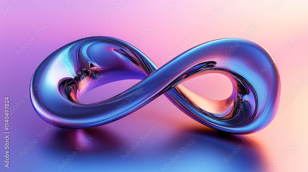 Iridescent infinity symbol, 3D render. Iridescent infinity symbol, 3D render.