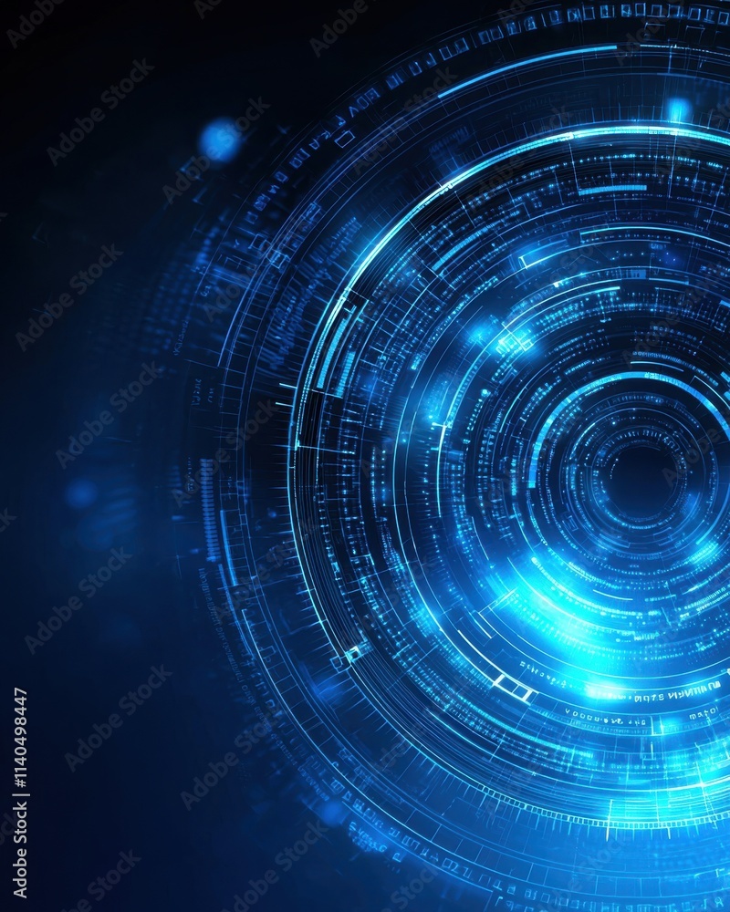 Abstract Technology Background with Circular Patterns and Electric Blue Light Effects, Ideal for Digital Concepts and Futuristic Designs in Various Applications Abstract Technology Background with Circular Patterns and Electric Blue Light Effects, Ideal for Digital Concepts and Futuristic Designs in Various Applications