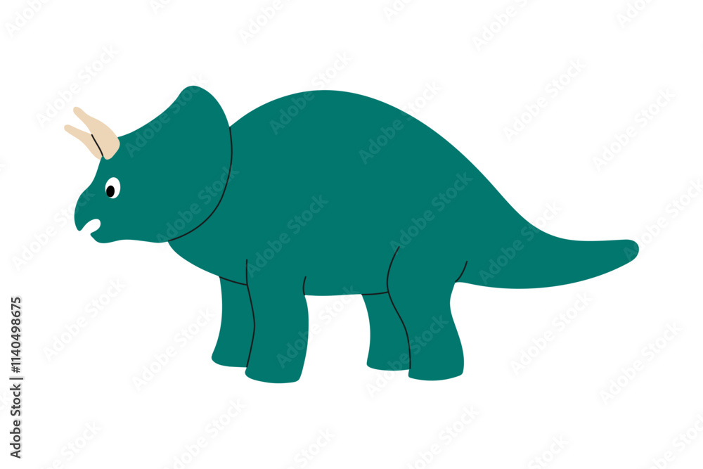Fototapeta premium Cute dinosaur triceratops character. Design element for print, greeting card, invitation, book