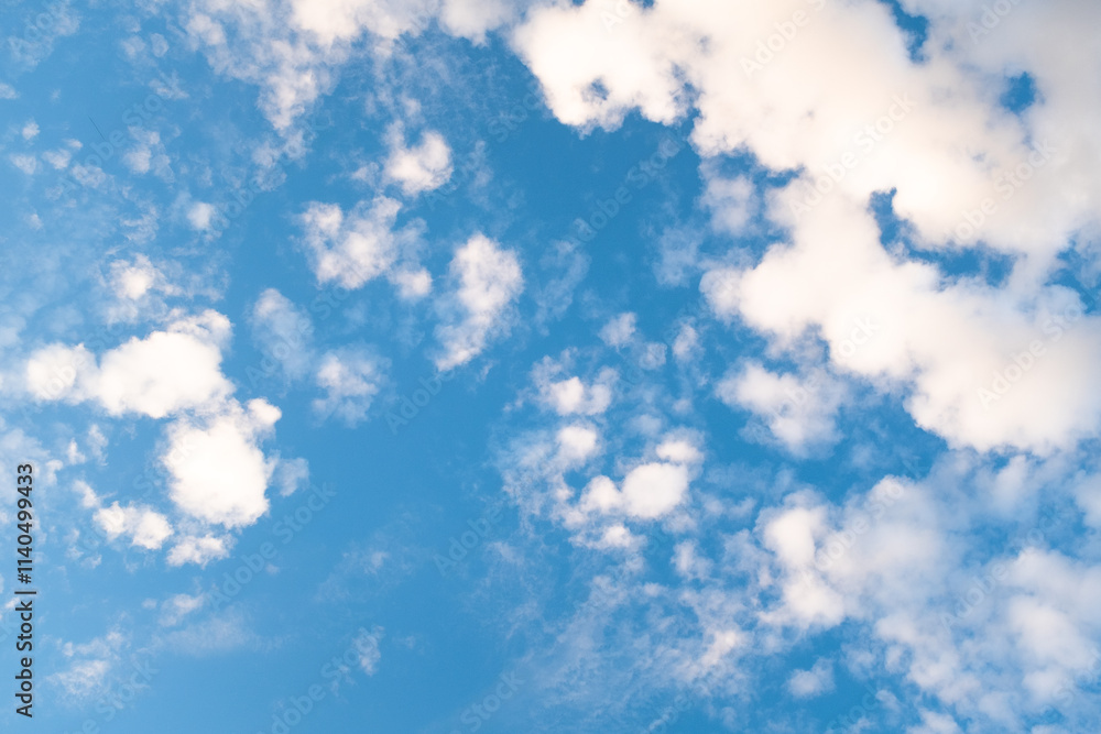 Blue Sky with Wispy Clouds at Sunset. This sky photo is perfect for backgrounds, themes of tranquility, nature, or freedom, and can be used in designs related to relaxation, inspiration or the outdoor Blue Sky with Wispy Clouds at Sunset. This sky photo is perfect for backgrounds, themes of tranquility, nature, or freedom, and can be used in designs related to relaxation, inspiration or the outdoor