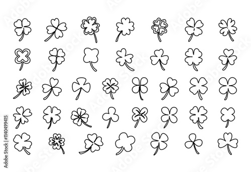 icon leaf clover shamrock st patricks day line art vector illustration