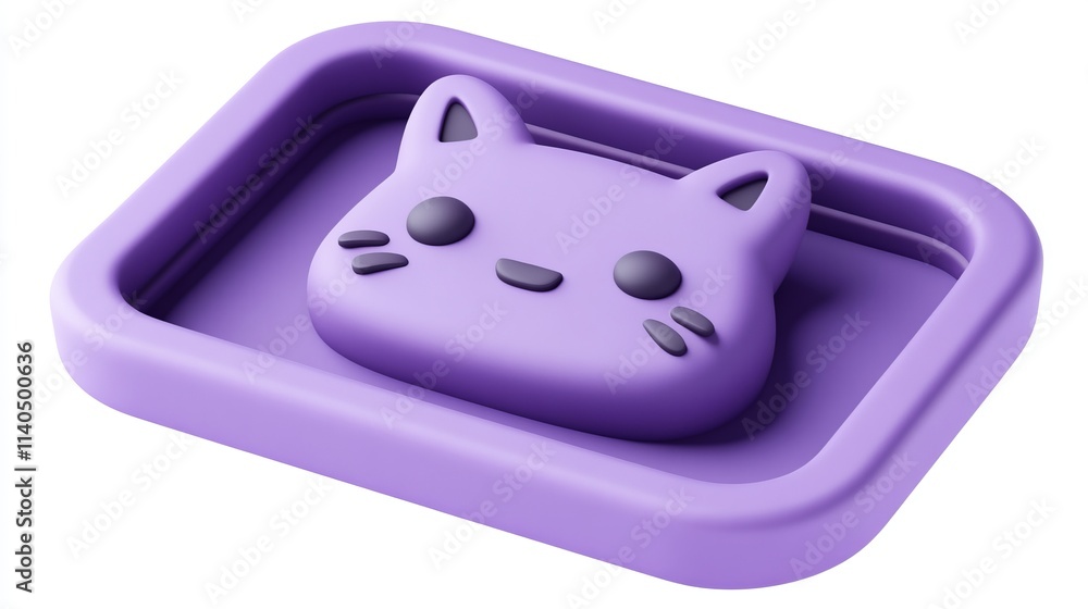 Playful Purple Cat Icon - Quirky 3D Design for Digital Products Playful Purple Cat Icon - Quirky 3D Design for Digital Products
