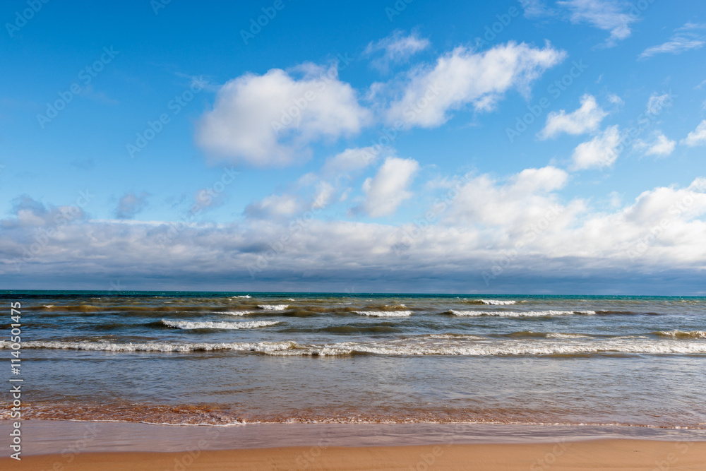 In late November, the incoming waves of Lake Michigan wash constantly onshore at Harrington Beach State Park, Belgium, Wisconsin In late November, the incoming waves of Lake Michigan wash constantly onshore at Harrington Beach State Park, Belgium, Wisconsin