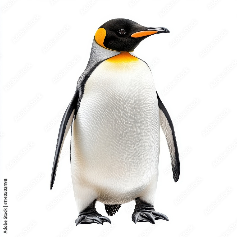 Obraz premium Majestic Emperor Penguin Standing Tall Against a Plain Background, Showcasing Its Unique Features and Striking Coloration in an Artful Representation