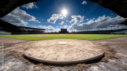 Empty Baseball Diamond Under Sunny Sky, Pre-Game View AI Generated photo