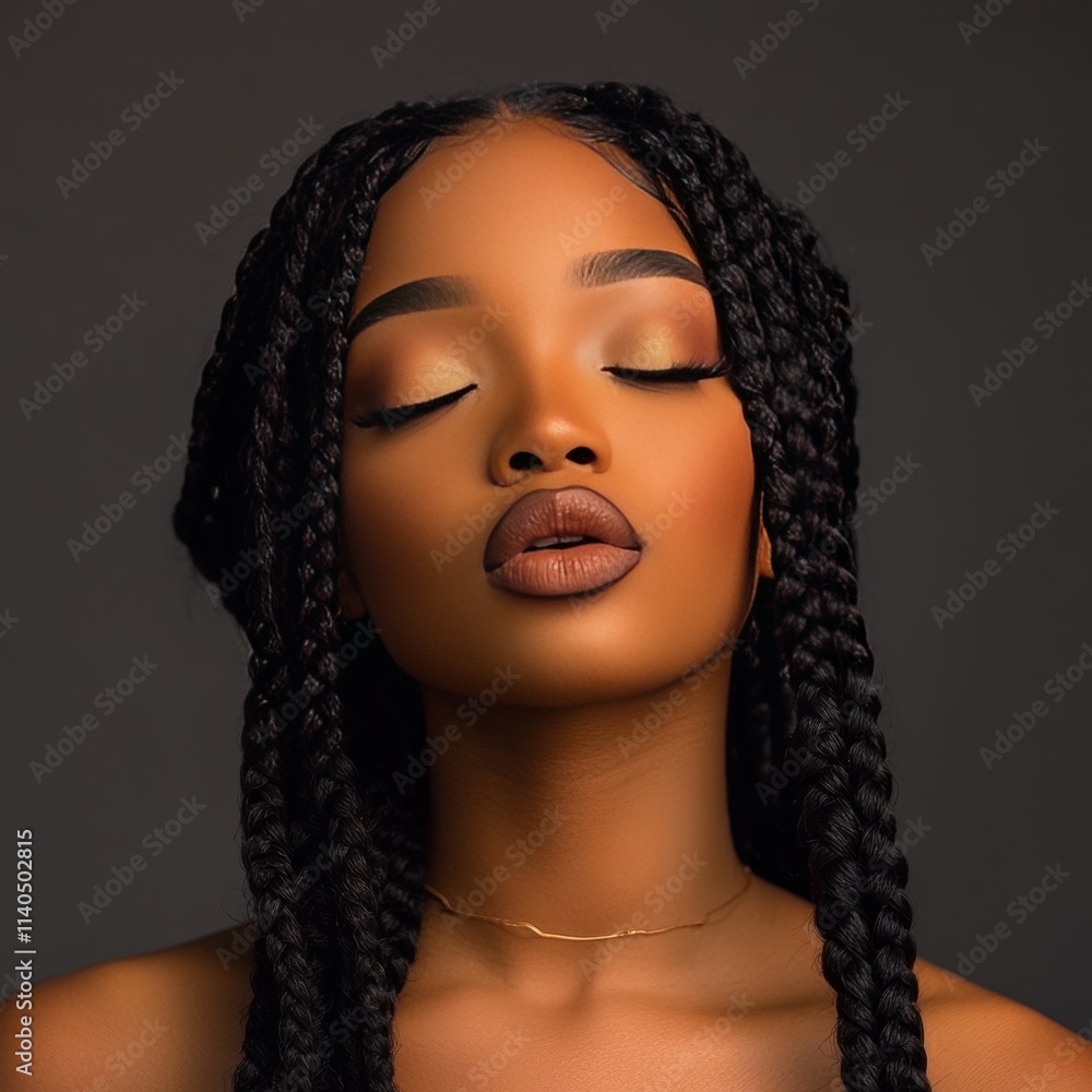 Braided hair frames a beautiful face. Braided hair frames a beautiful face.