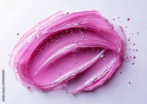 Bright pink gel in a glass container with bubbles on a light surface