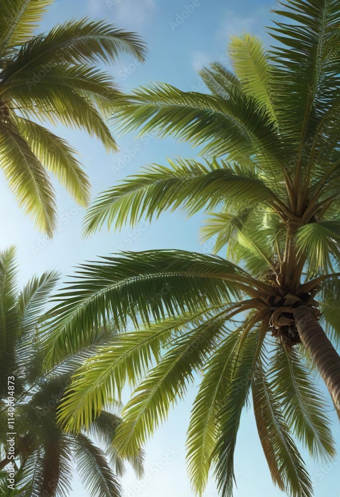 Green branches of a tall palm tree swaying gently in the wind, plant details, palm tree, green branches Green branches of a tall palm tree swaying gently in the wind, plant details, palm tree, green branches