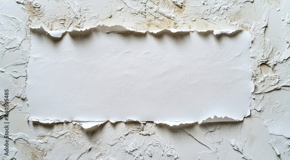 Blank torn paper on textured wall creates minimalist design for creative projects Blank torn paper on textured wall creates minimalist design for creative projects