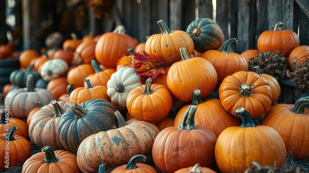 A Bountiful Harvest of Autumn Gourds, Pumpkins and Squash Displayed in a Rustic Setting A Bountiful Harvest of Autumn Gourds, Pumpkins and Squash Displayed in a Rustic Setting