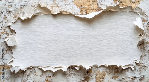 Blank torn paper on textured wall creates minimalist design for creative proj...